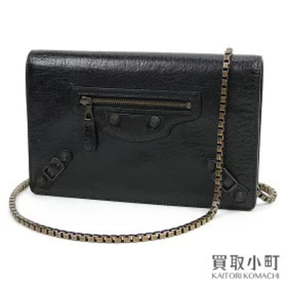 Balenciaga Giant Chain Wallet Black Leather Clutch Shoulder Bag Clutch